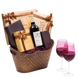 Signature Wine Chocolate Gift Basket With Designer Wine Glasses