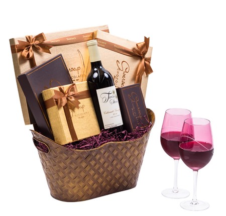 Signature Wine Chocolate Gift Basket With Designer Wine Glasses