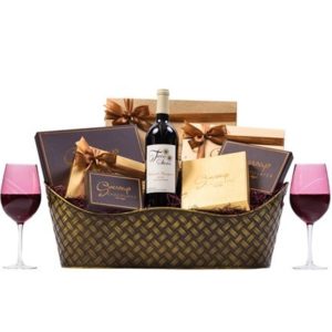 Hanukkah Executive Wine Chocolate Gift Basket Designer Wine Glasses
