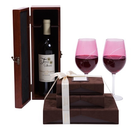 Condolence Wine Chocolate Gift With Designer Wine Glasses