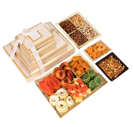 Shiva Designer Gold Stripe Gourmet Dried Fruit Nut Gift Tower