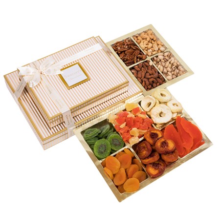 Shiva Designer Gold Stripe Signature 2 Tier Dried Fruit Nut Gift Tower