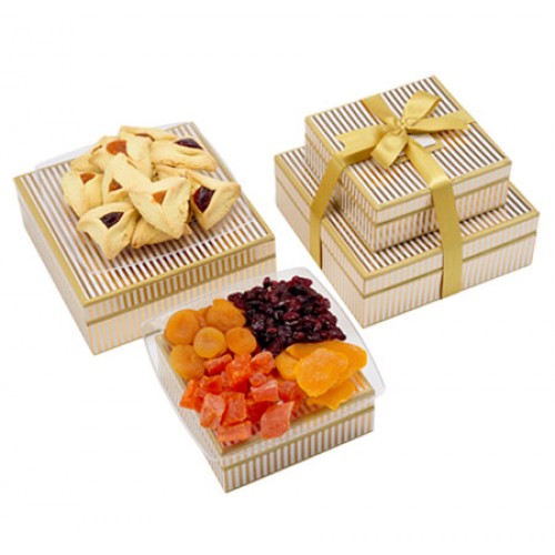 Executive Gold Stripe Pareve Pastry Mixed Fruit Tower