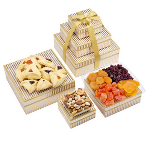Executive VIP Gold Stripe Pareve Pastry Fruit Nut Tower