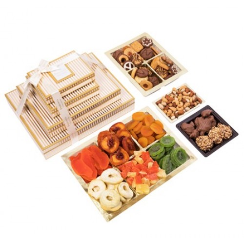 Purim Designer Gold Stripe Lasting Impression Gift Tower