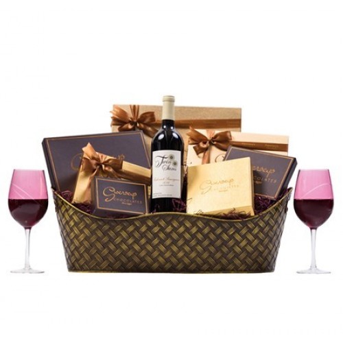 Purim Executive Wine Chocolate Gift Basket Designer Wine Glasses