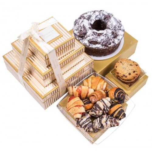 Purim Gold Stripe Premium Chocolate Cake Rogelach Cookies Tower