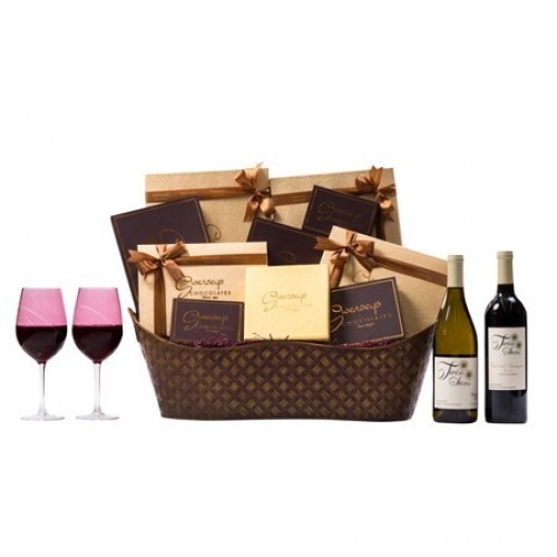 Purim VIP Chocolate Gift Basket Designer Wine Glasses