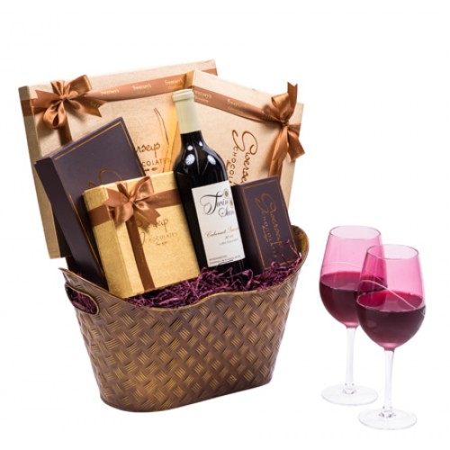 Pareve Signature Wine Chocolate Gift Basket Designer Wine Glasses