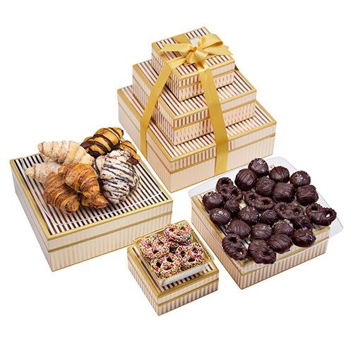 Pareve Executive VIP 3 Tier Gold Stripe Chocolate Pastry Tower