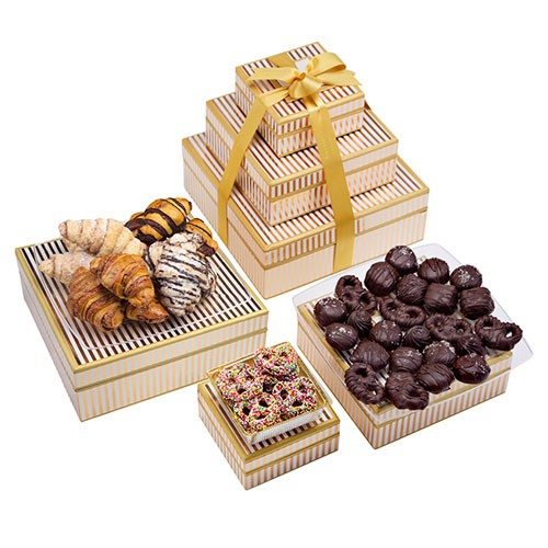 Pareve Executive VIP 3 Tier Gold Stripe Chocolate Pastry Tower