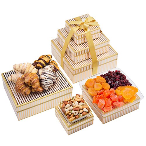Pareve Executive VIP Gold Stripe Pastry Fruit Nut Towers