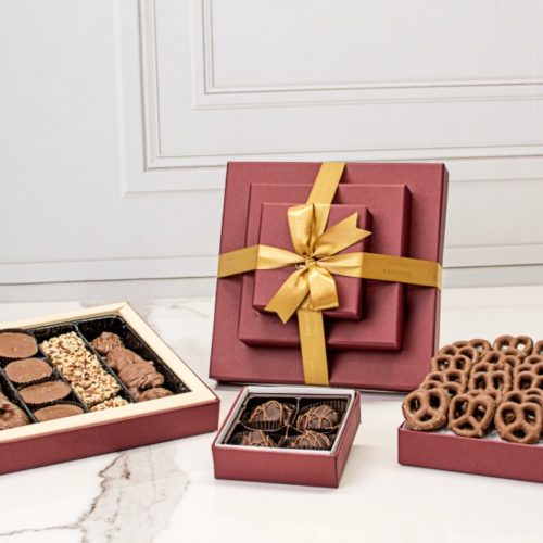 Deluxe Burgundy 3 Tier Chocolate Gift Tower - Kosherline