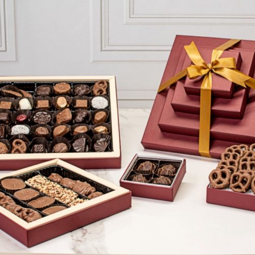 Deluxe Burgundy 4 Tier Chocolate Gift Tower - Kosherline