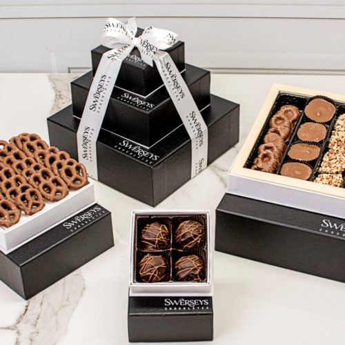 Designer 3 Tier Black Chocolate Gift Tower - Kosherline