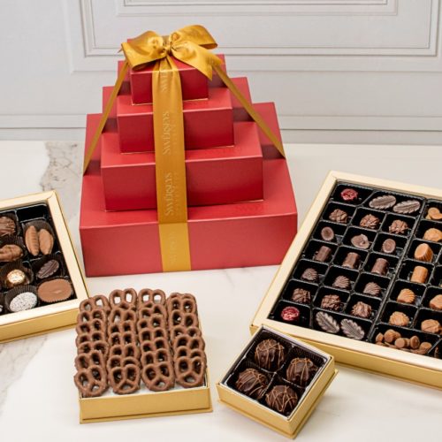 Designer 4 Tier Red Chocolate Gift Tower - Kosherline