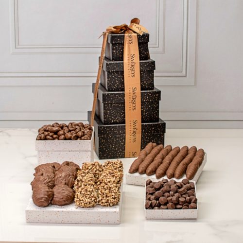 Grand Indulgence Signature Black Speckled Chocolate Gift Tower - Kosherline