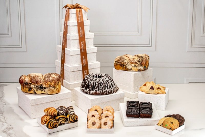 Grand Indulgence Signature White Speckled Gourmet Bakery Gift Tower - Kosherline