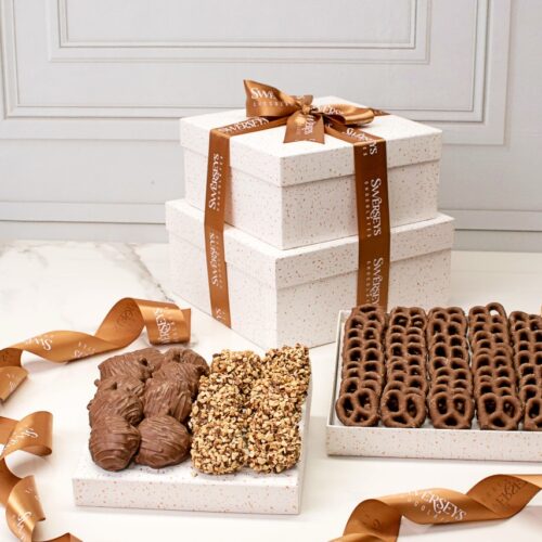 Grand Indulgence Signature White Speckled Chocolate Gift Tower - Kosherline