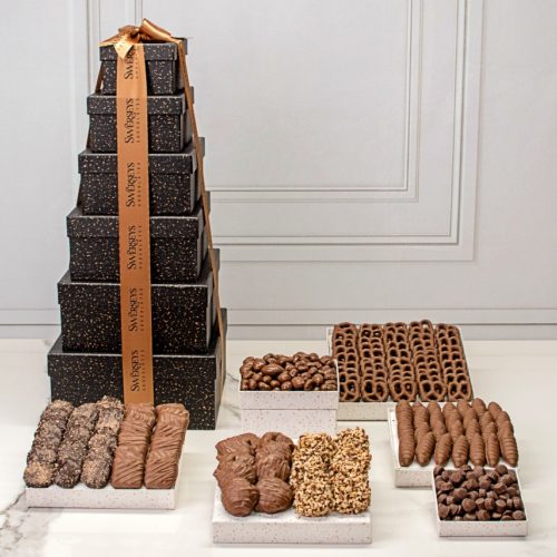 Grand Indulgence Signature Black Speckled Purim Gourmet Tower - Kosherline