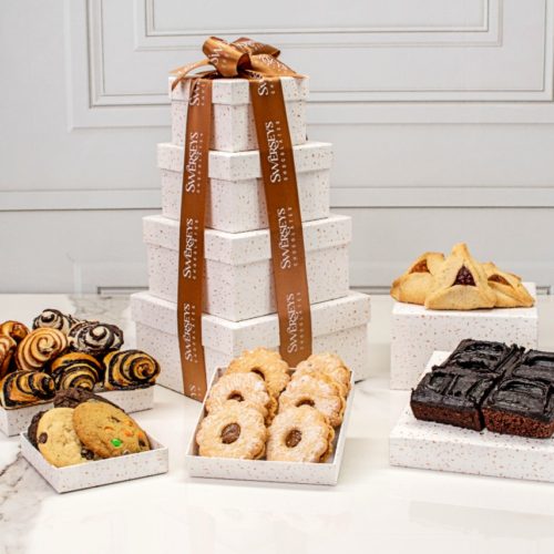 Grand Indulgence Signature White Speckled Purim Bakery Tower - Kosherline