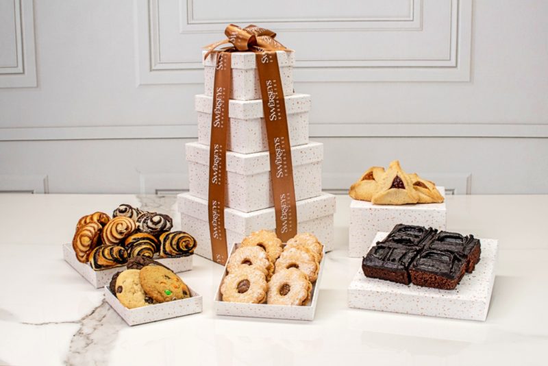 Grand Indulgence Signature White Speckled Purim Bakery Tower - Kosherline