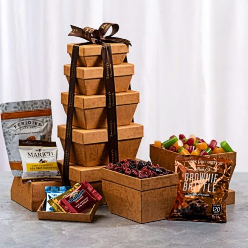Spectacular 5 Tier Brown Purim Gift Tower - Kosherline