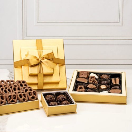 Deluxe Gold 3 Tier Chocolate Purim Gift Box Tower - Kosherline