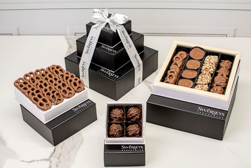 Designer 3 Tier Black Purim Chocolate Gift Tower - Kosherline