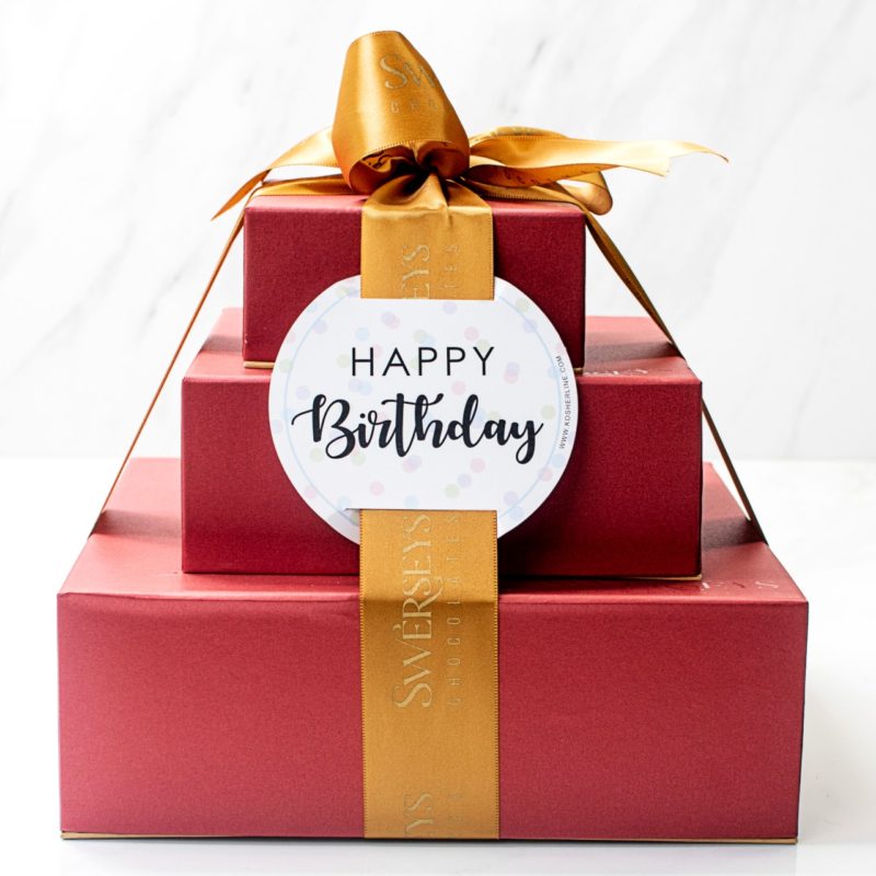 Happy Birthday 3 Tier Red Chocolate Gift Tower 2 - Kosherline