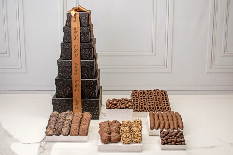 Happy Birthday 6 Tier Grand Indulgence Black Speckled Chocolate Gift Tower - Kosherline