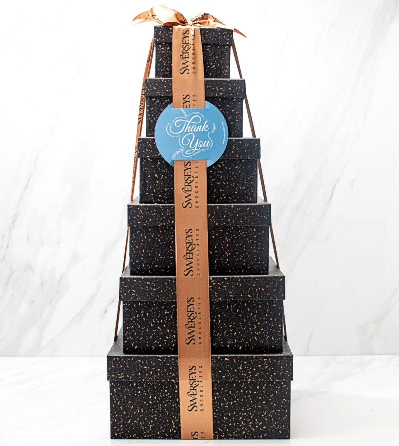 Thank You Chocolate Grand Indulgence Black Speckled Gift Tower - Kosherline