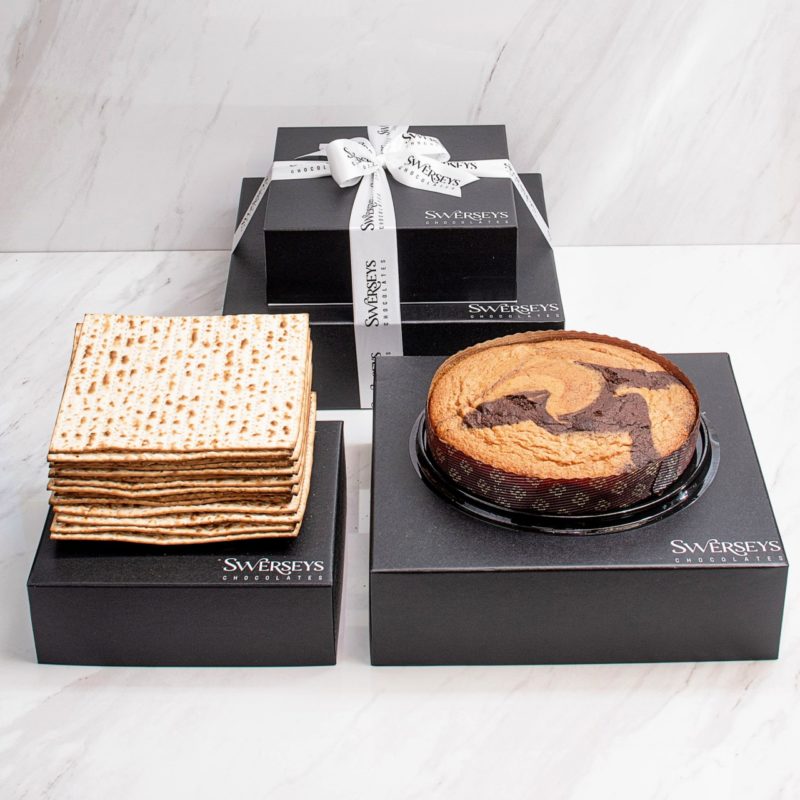 Marble Cake & Matzo Black Happy Passover Gift Box Tower - Kosherline