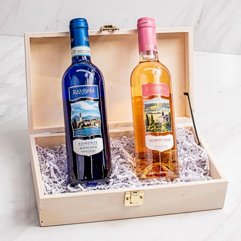 Wine & Matzo Wood Keepsake Happy Passover Gift Box Set 2 - Kosherline