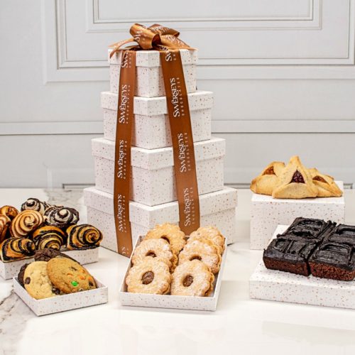 Shavuot Grand Indulgence Signature White Speckled Bakery Gift Box Tower - Kosherline