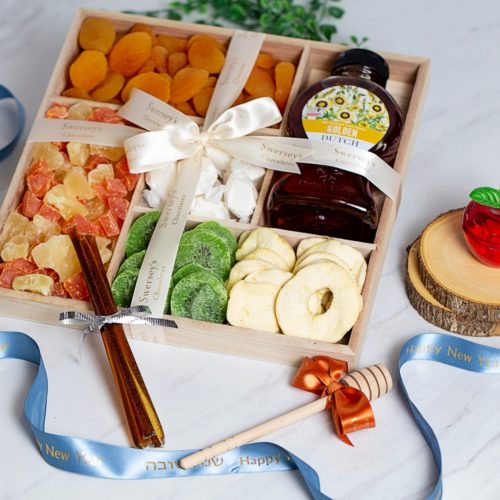 Assorted Dried Fruit & Honey Rosh Hashanah Gift Box - Kosherline