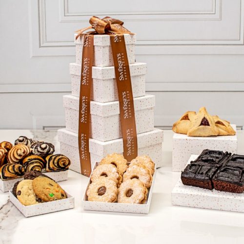 Indulgence White Speckled Bakery Rosh Hashanah Gift Tower - Kosherline