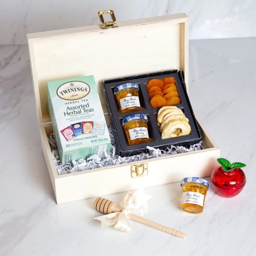Simply Elegant Tea & Fruit Rosh Hashanah Wood Gift Set - Kosherline