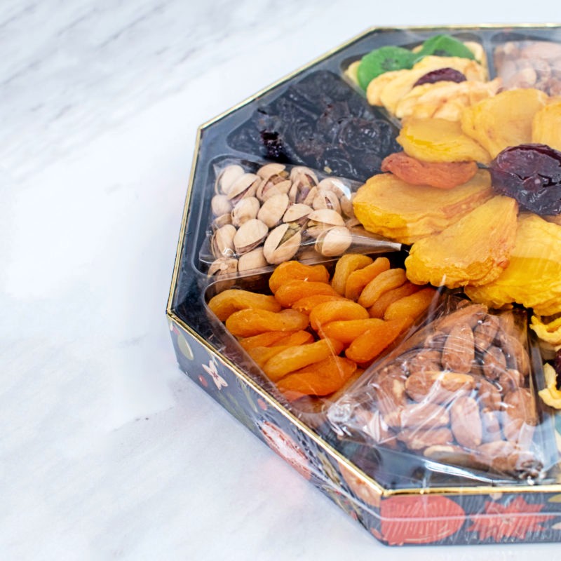 Hanukkah Delightful Assorted Dried Fruit & Nut Gift Tray - 3 Kosherline