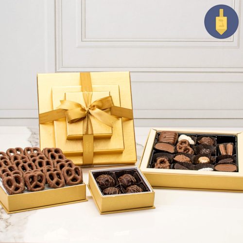 Hanukkah Deluxe Gold 3 Tier Chocolate Gift Tower - Kosherline