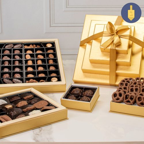 Hanukkah Deluxe Gold 4 Tier Chocolate Tower - Kosherline
