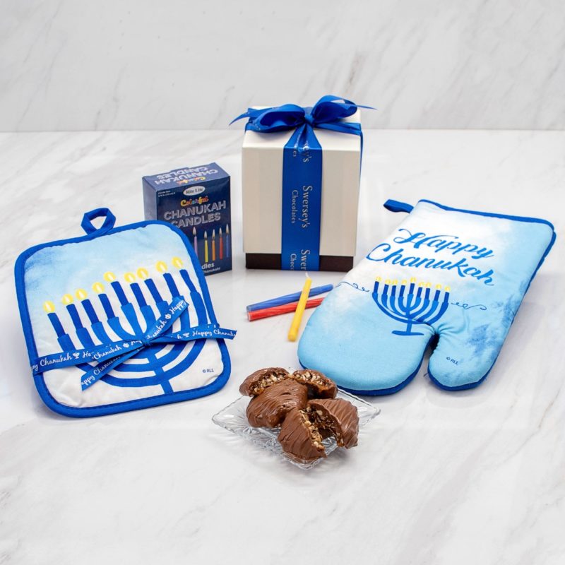 Happy Hanukkah Oven Mitt & Chocolate Gift Set - Kosherline