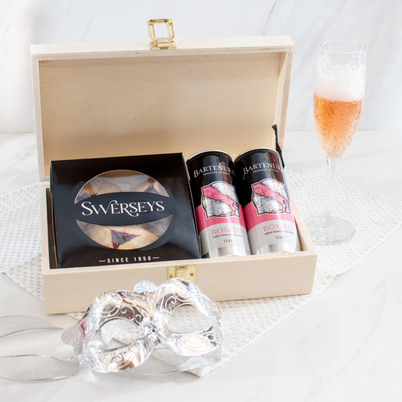 Purim Hamentashen & Sparkling Wine Miscloach Manot Wood Gift Box - Main