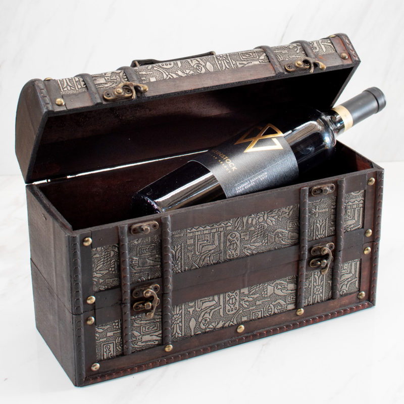 Purim Wine & Babka Cake Mishloach Manot Treasure Chest - Box with Wine