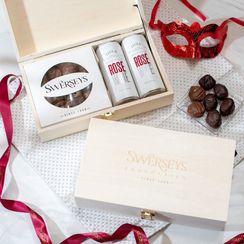 Purim Chocolate & Sparkling Wine Mishloach Manot Wood Gift Box