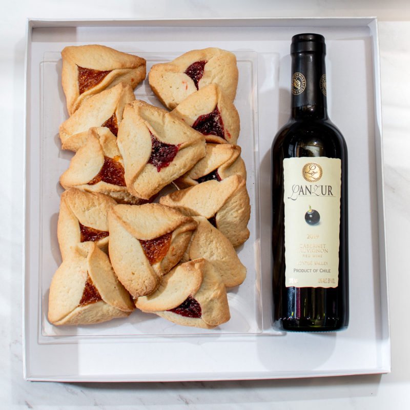 Purim Hamentashen & Wine Mishcloach Manot Gift Box